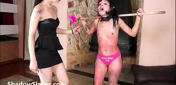  Brazilian teen bdsm and lesbian spanking of crying slave Cary in hardcore lezdom